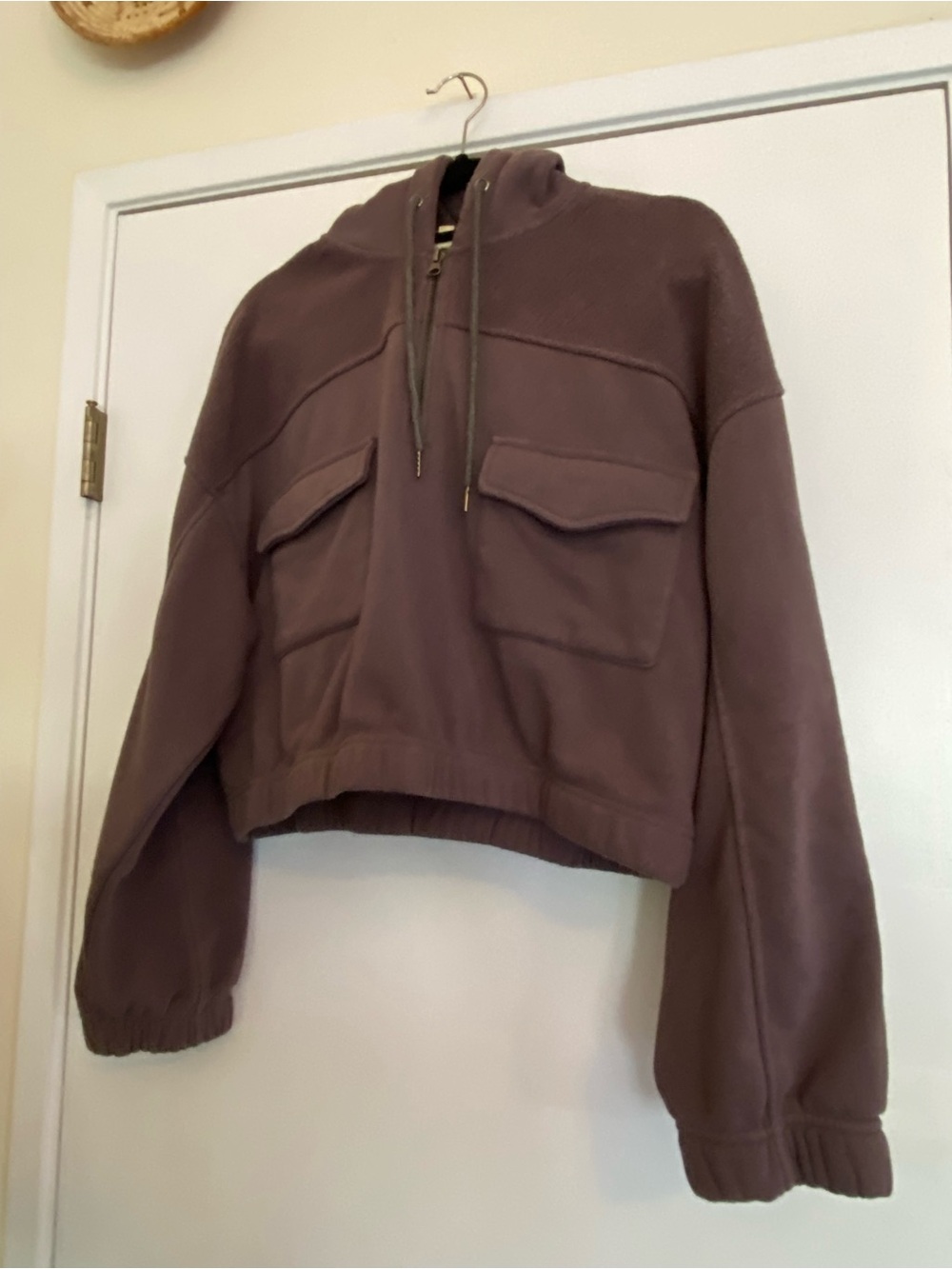Grade & Gather Cropped Hooded Teddy Jacket in Purple/Grey